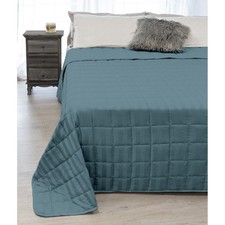 Couvre-lit matelassé RASATIN rayé BLEU UNI Double