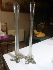 Très grande paire de soliflores en verre transparent Hauteur 45 cm