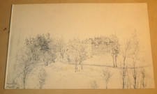 Ecole FRANCAISE XIX DESSIN CRAYON CHATEAU DE LANTILLY COTE d'OR BOURGOGNE 1890 d