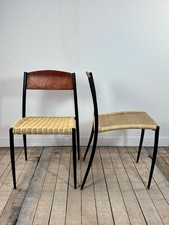 Chaises (lot de 2) en métal, cuir et paillage 1960'S