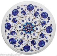 12 " Rond Marbre Côté Nappe Pietra Dura Incrustation Lapis Floral Décor Maison