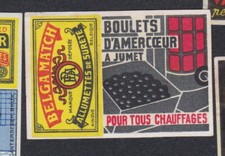 Ancienne  étiquette allumettes Belgique BN66604 Boulets Charbon  Années 30