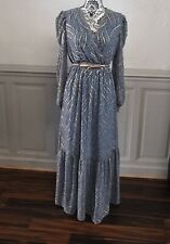 robe longue d'été ou cérémonie fluide Bleu fleuri et or Taille 36/38 Manche Long