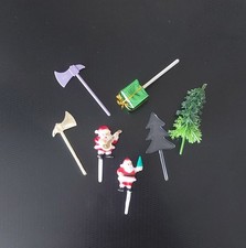 ❄️ LOT 7 DÉCORS GÂTEAU BUCHE  ❤️ PÈRE NOËL MUSICIEN + HACHES DORÉE + SAPINS 6 cm