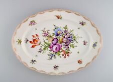 Grand plat de service Meissen en porcelaine avec fleurs peintes à la main.