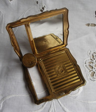 POUDRIER DE SAC VINTAGE STRATTON N°1 ROUGE À LÈVRES, MIROIR - EN MÉTAL DORÉ