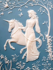 Tableau, Relief en porcelaine, G. McMonigle, FRANKLIN MINT La Dame à la Licorne
