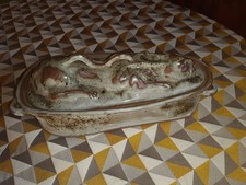 Ancienne Terrine Au Lièvre En Grès Vernissé Signé