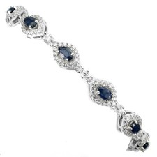 Bracelet En Argent Sterling 925 Ovale Saphir Bleu Gemme Naturelle 9in