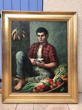 garçon marché grande huile toile A. Soungouroff tableau XXe russe 