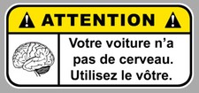 ATTENTION CERVEAU HUMOUR FUN DRIFT JDM AUTOCOLLANT STICKER 12cm AA195