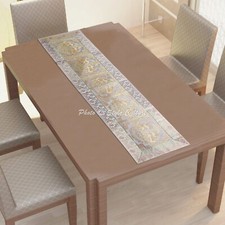 Chemin de table décoratif en brocart gris jacquard éléphant longue nappe basse