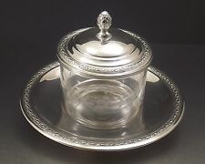 POT COUVERT SUCRIER CONFITURIER DRAGEOIR EN METAL ARGENTE ET CRISTAL VERS 1920