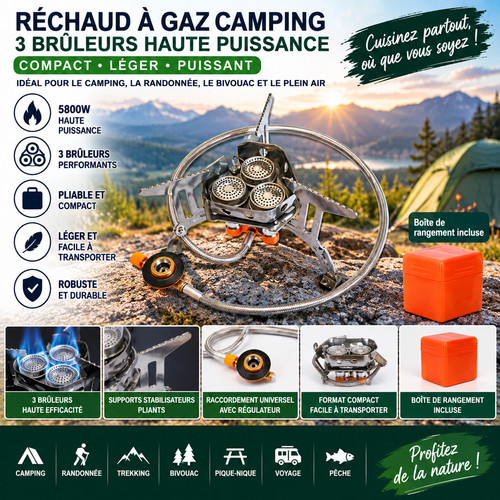 Réchaud gaz camping 5800w - gaz,