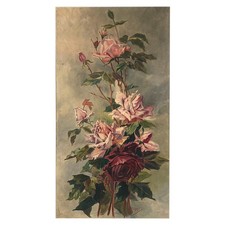 Nature morte aux roses. Huile sur toile signée M. Mazzela, vers 1900