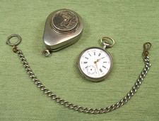 POUR PIECES - Montre Gousset Argent - HS (ni Verre, ni Dos) + Boite + Chaînette