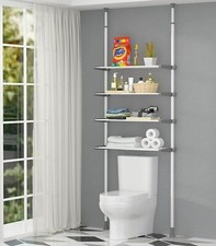 4 Volet Salle de Bain Rangement Rack Toilette Agenda Réglable Tablettes White/
