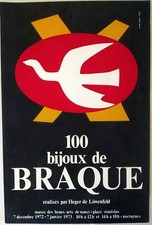 BRAQUE GEORGES affiche originale lithographie "100 BIJOUX"  exposition 1972