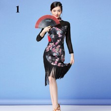 Robe De Danse Vintage Lady Ballroom Latin Tango Avec Franges Cha-Cha Chinoise