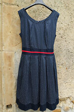 robe bleu marine stretch à pois ceinture rouge 36