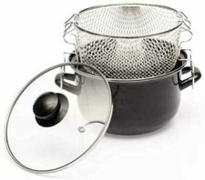 FRITEUSE  26 CM NOIRE EMAIL INDUCTION AVEC PANIER + couvercle en verre