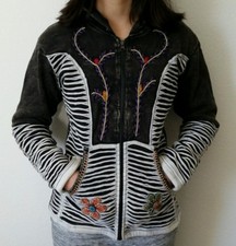 FJ13 COTTON FLEECE JACKET NEPAL : Handmade Ribs Floral Hippie Bohemian Coat S 