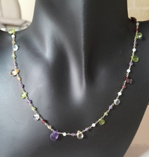 collier sautoir en argent doré à l'or fin et gemmes précieuses création unique