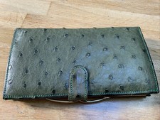 Très Beau porte-monnaie pochette cuir vert autruche véritable Ostrich vintage