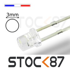 227/25# LED 3mm Blanche cylindrique 25pcs ---->1200mcd + résistance