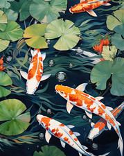 Affiche étang à poissons koï japonais - Art mural zen serein -...