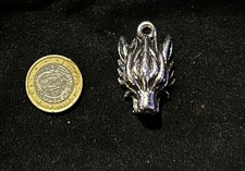 BEAU PENDENTIF TÊTE DE LOUP MÉTAL ARGENTÉ LOURD MIXTE 
