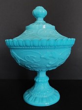 Drageoir bonbonnière opaline de foire bleue début XXème