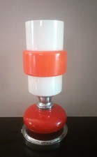 LAMPE SPACE AGE DESIGN 60 70 POP ART DECO OPALINE  ORANGE & INOX  VINTAGE