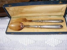 Ecrin couverts à salade COQUILLE manche en argent fourré  - cuillere fourchette