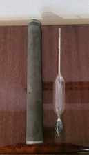 Ancien Pèse Vin Alcool Étui Tube Métal Instrument Mesure Collection