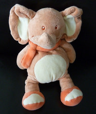 SB. DOUDOU PELUCHE BENGY ELEPHANT ORANGE ECRU JAUNE PALE ECHARPE TRES BON ETAT