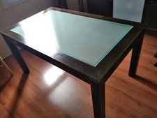 Table de salle à manger Wengé plateau en verre trempé 6 places sans rallonges