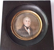 tableau Peinture miniature portait homme gouache fin 19ème