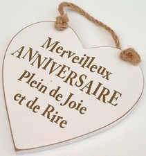 déco COEUR EN BOIS A SUSPENDRE anniversaire