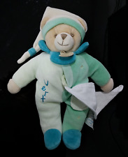 S7. DOUDOU ET COMPAGNIE PELUCHE OURS Vert mouchoir blanc , bonnet 22cm - TTBE