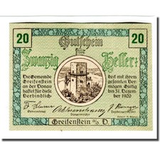 [#661999] Billet, Autriche, Greifenstein N.Ö. Commune, 20 Heller, textes 2