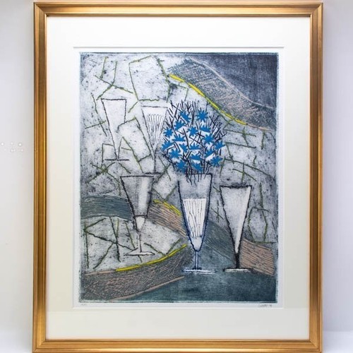 Lithographie louttre fleurs - louttre,