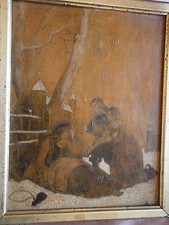 Tableau XIXème " Les enfants charitables " - CHROMO sur panneau rehaussée