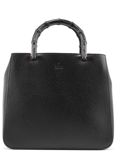 Black leather bamboo - black, tote