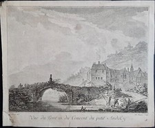Vue du pont et du couvent du petit Andely par Vivares d'après Zingg Gravure 18em