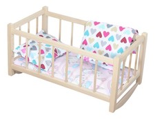 Berceau bois poupée naturel + matelas & linge grands cœurs