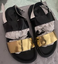 Sandales Tricolores Noir Or Blanc Finitions à Cru Boucle ZARA 38