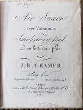 DÉBUT XIXè PARTITION GRAVÉE AIR SAXON J. B. CRAMER PIANO ÉRARD