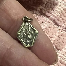 French Brass Medal Saint Christopher ½” Patron St Travel Antique Pendant Charm