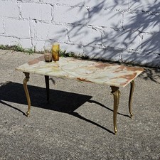 Table basse vintage française marbre onyx laiton - style baroque années 60
